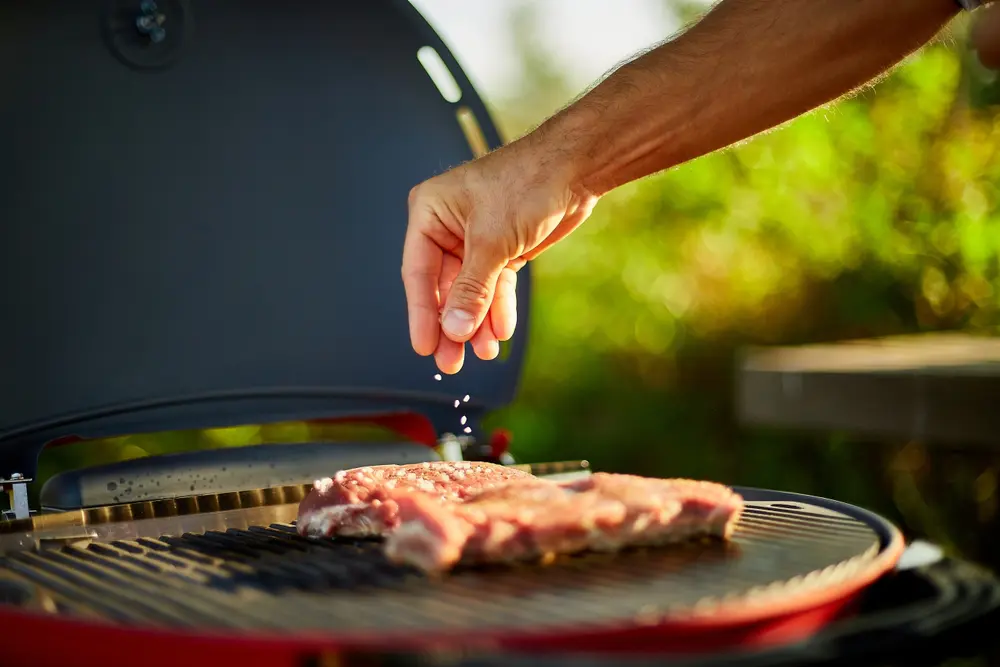 Close,Up,On,Man's,Hand,Seasoning,Meat,On,The,Gas Τσικνοπέμπτη στα σχολεία: αντιδράσεις για πρόχειρες ψησταριές και το νομικό πλαίσιο