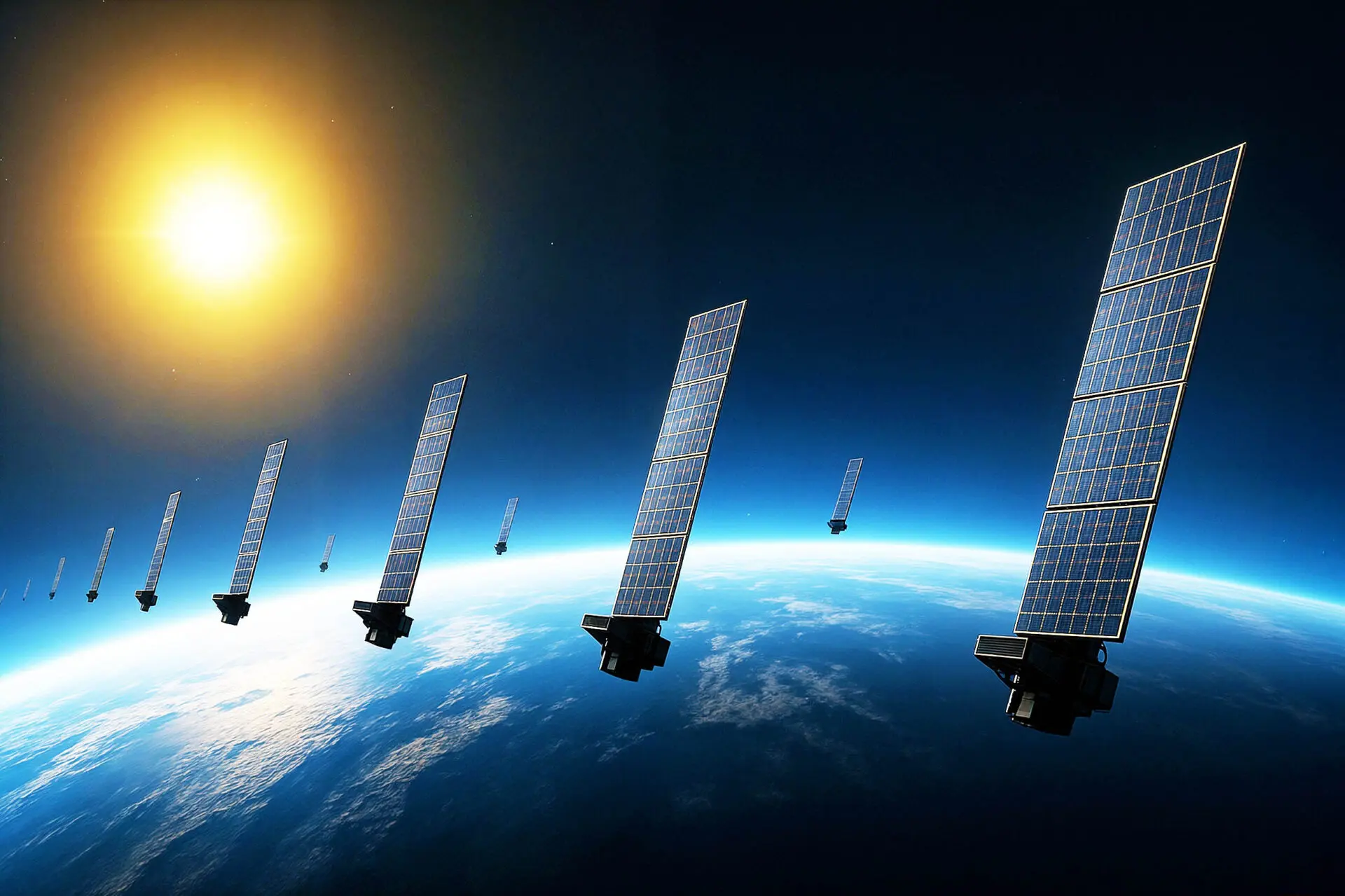 Illustration,Concept,Of,A,Fleet,Of,Internet,Starlink,Satellites,In Δορυφορικό πιάτο Starlink σε ελληνική κατοικία