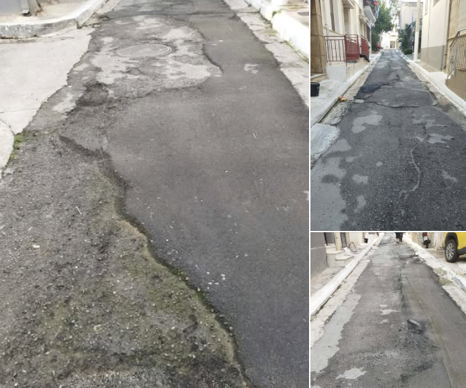 Λακούβες και νερά στην οδό Αθαν. Δρίβα στον Πειραιά