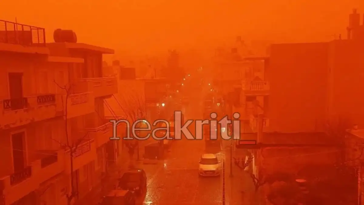 Κρήτη αφρικανική σκόνη πορτοκαλί ουρανός